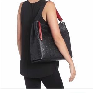 MCM Klara Leather Hobo Bag - Blk/Red